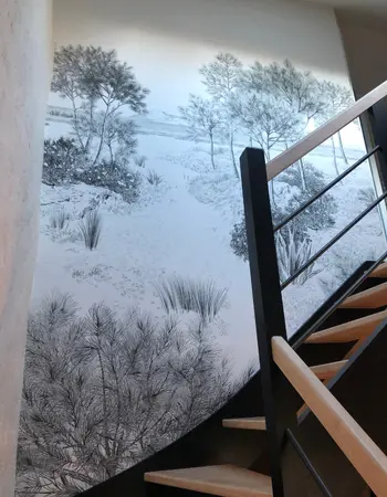 papier peint panoramique dunes dans une cage d'escaliers